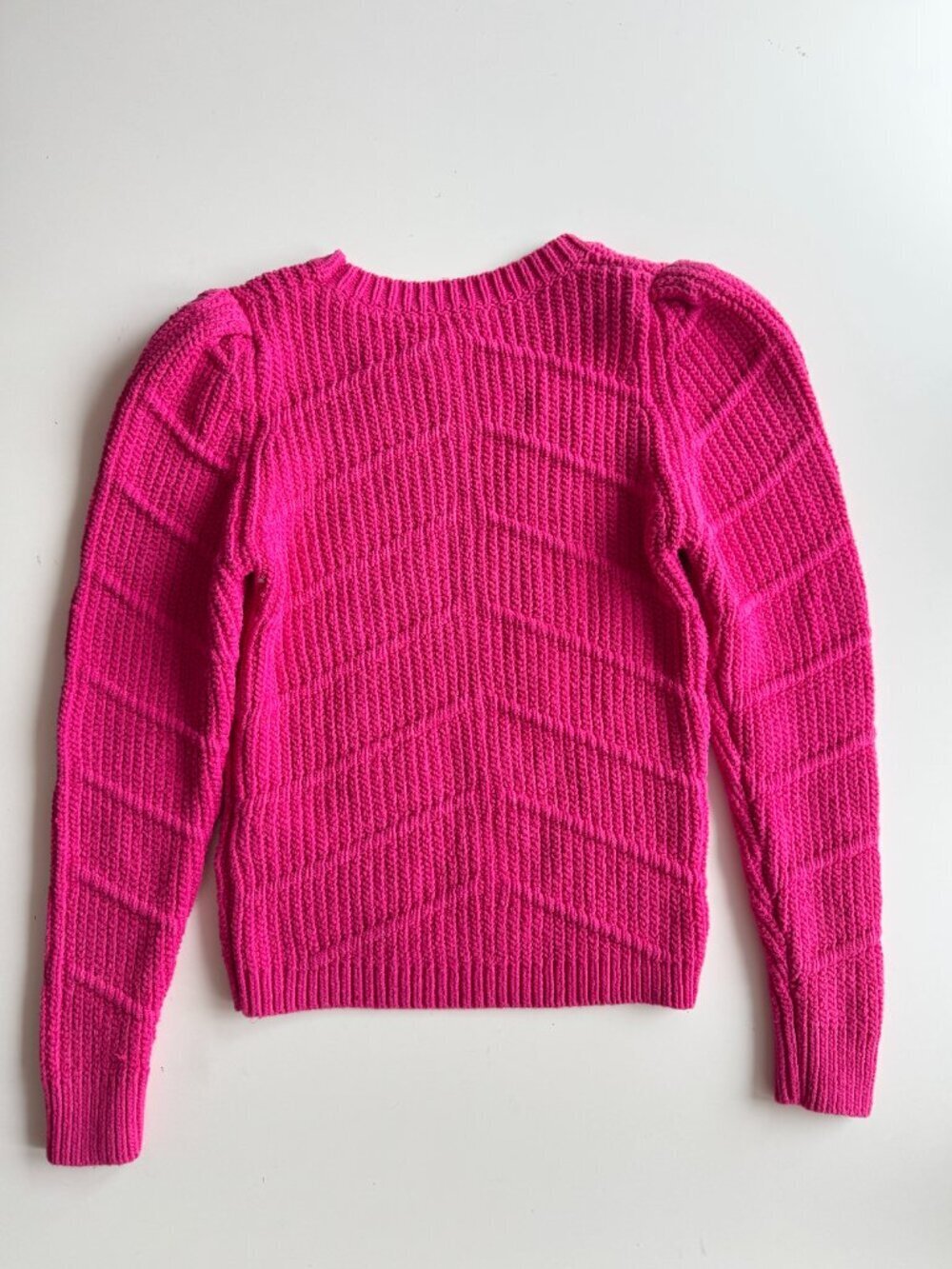 BA&SH Dabney Fuchsia Pink Cotton Knit Ribbed Puff Sleeve Sweater, Size L - Picture 10 of 16